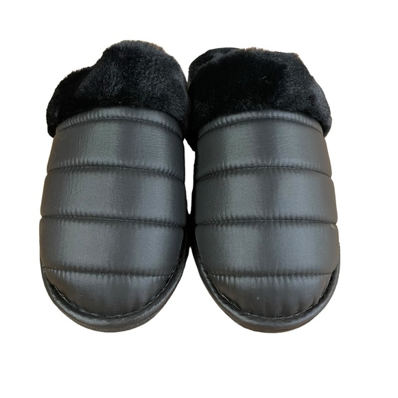 Kooba black quilted slippers with faux fur lining and trim Large (8-9) - Picture 2 of 9